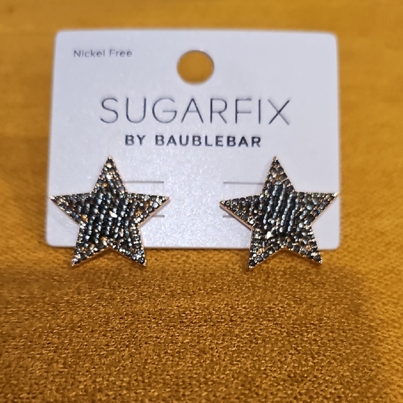 BaubleBar Jewelry - SUGARFIX by BaubleBar Gold Tone Starry Night Stud Earrings Gray Crystal NWT